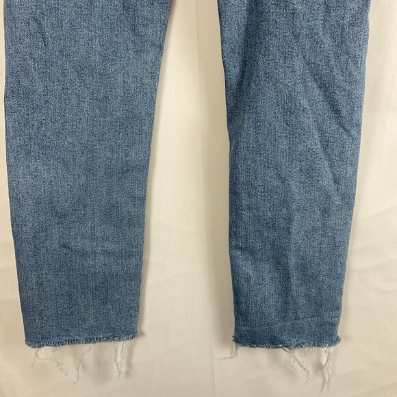 Levi's Wedgie Straight Jeans 25 Medium Blue Wash Distressed Raw Hem - Picture 10 of 12